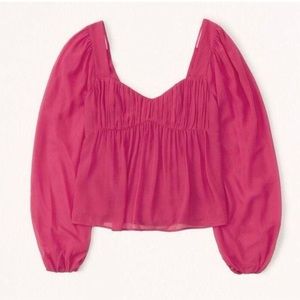 Abercrombie & Fitch Long-Sleeve Sheer Puff Sleeve Top